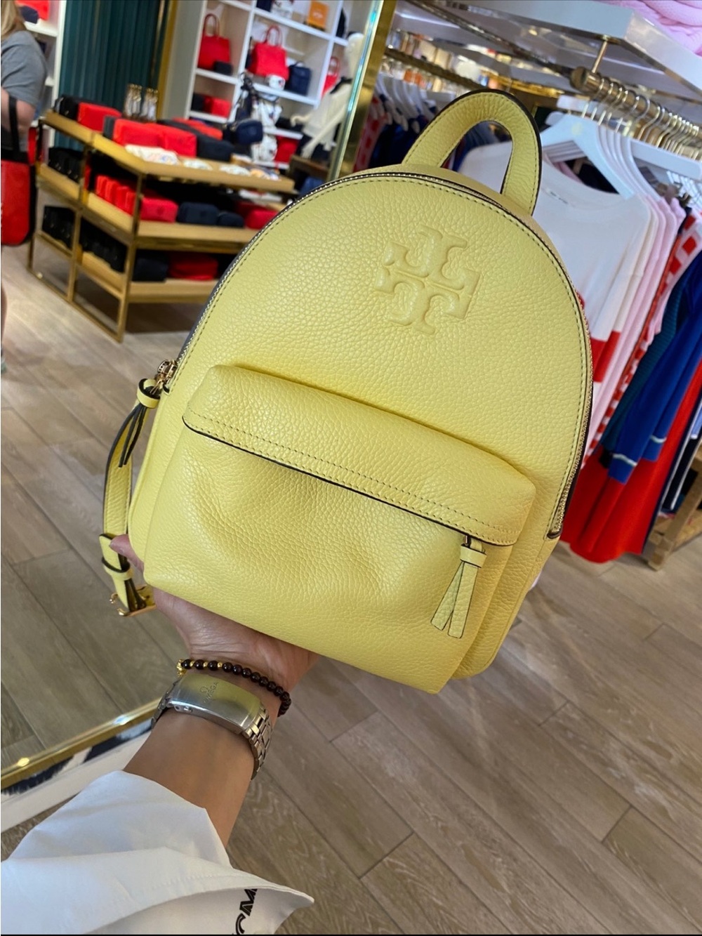 Tory Burch Lemon Yellow Pebbled Leather Mini Backpack
